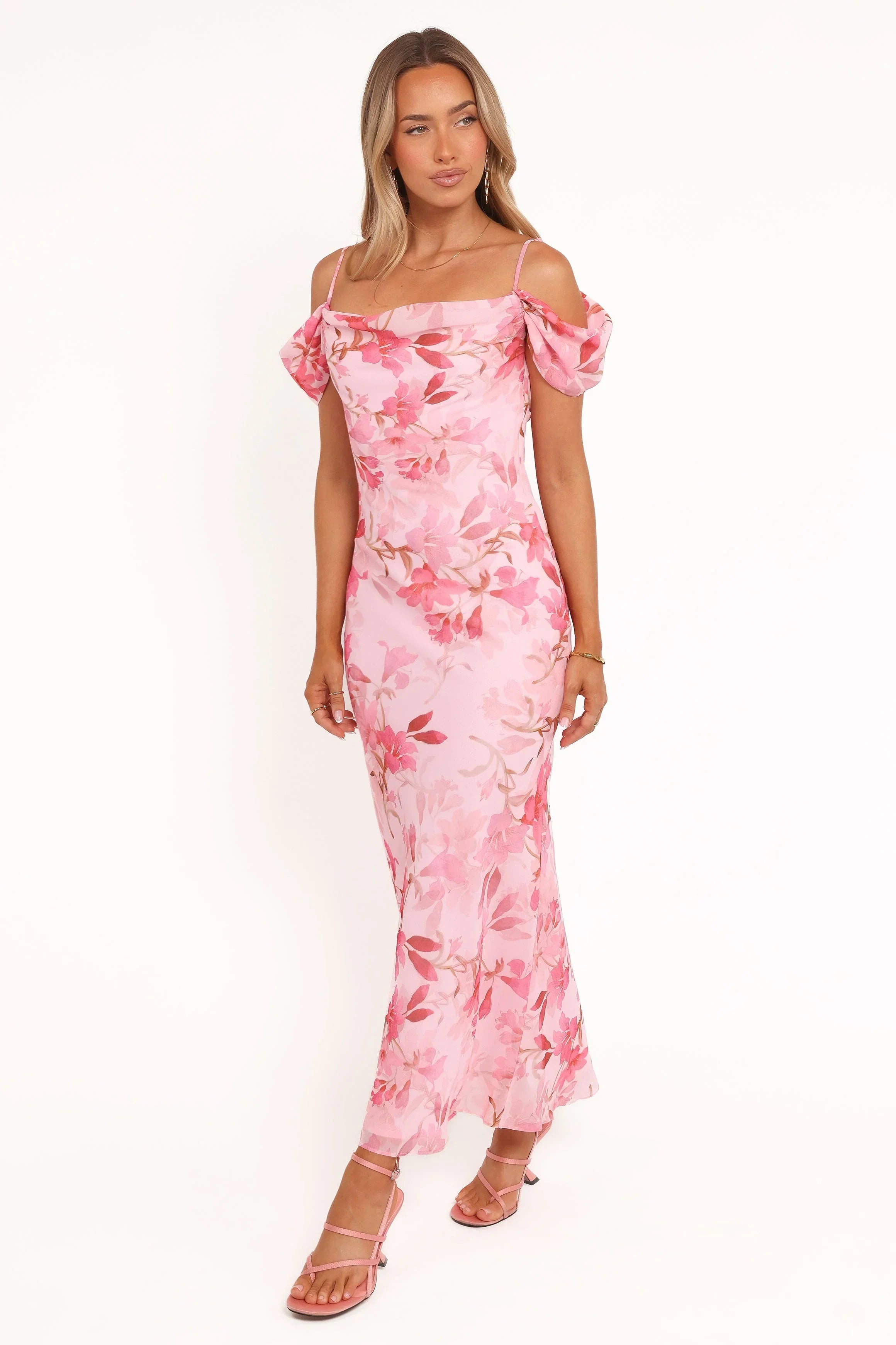Robe mi-longue Esther - Imprimé fleuri rose