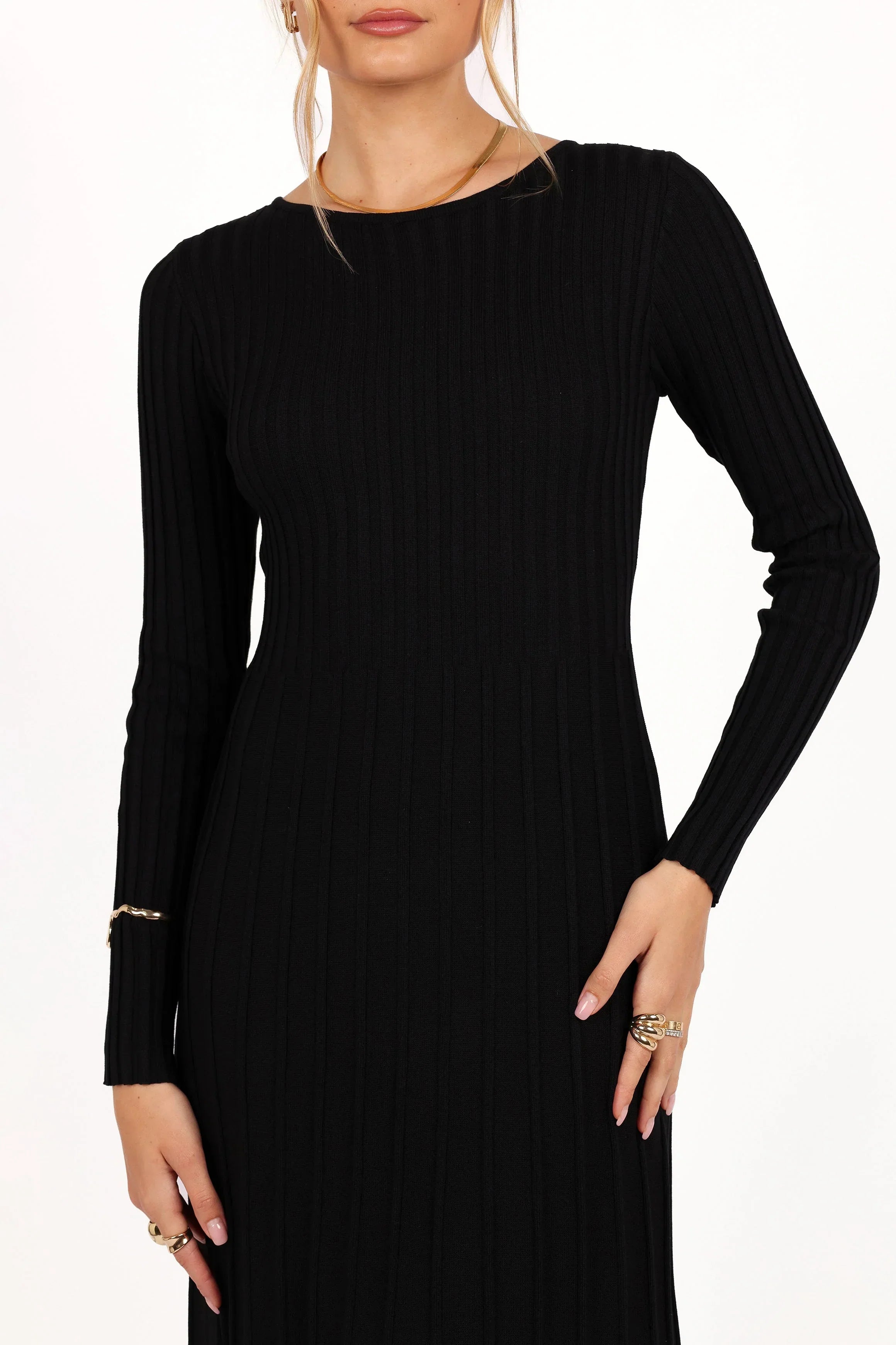 Robe longue Alison à manches longues - Noir