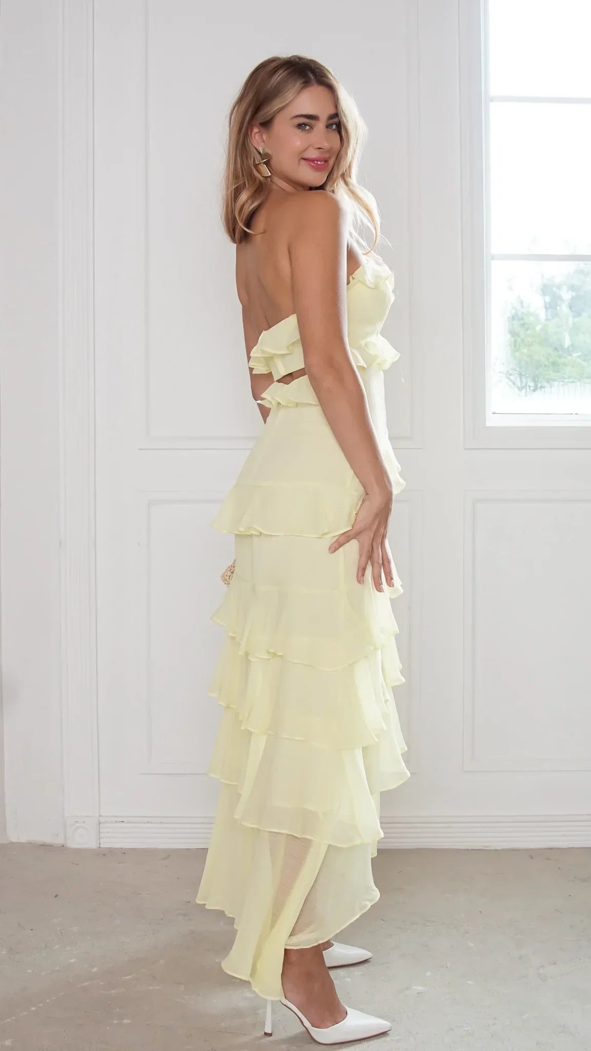 Robe longue bustier à volants Lunette