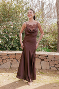 Robe longue Evana en dentelle - Marron