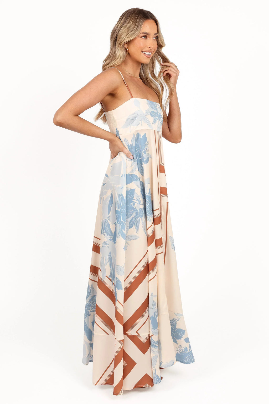 Robe longue Elanor - Imprimé bleu pâle