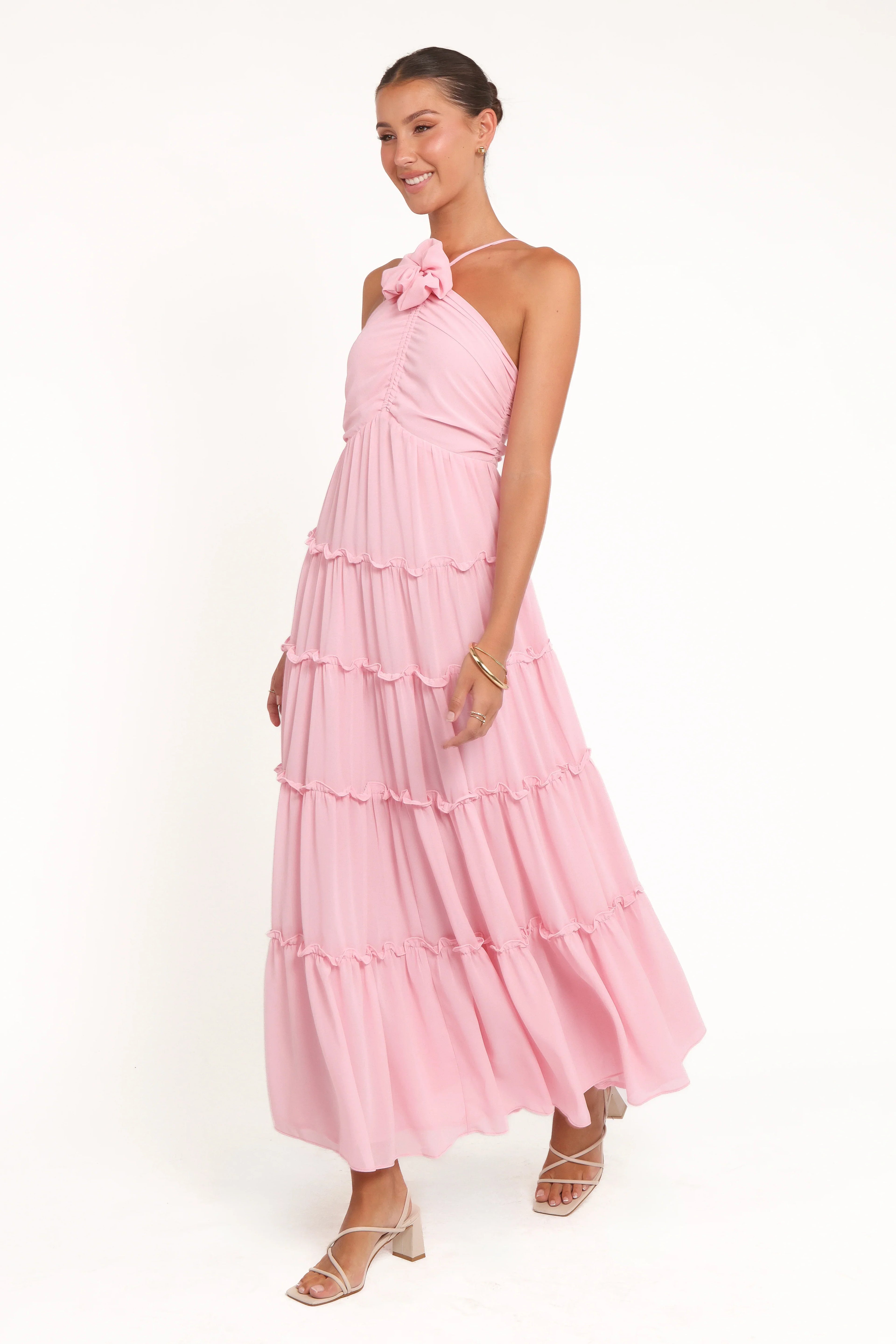 Robe longue Dottie à encolure dos nu – Rose