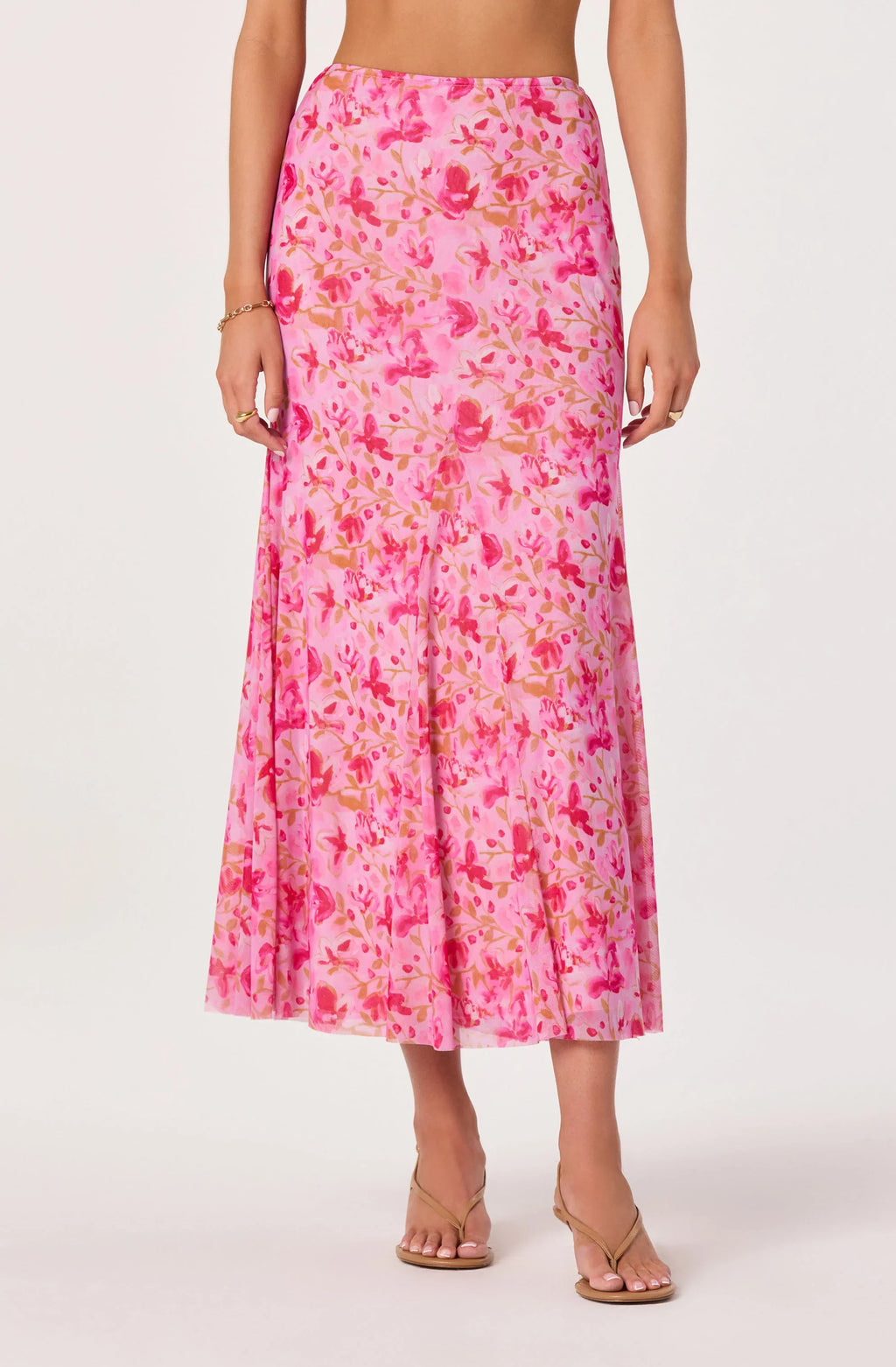 Jupe mi-longue en maille godet à motif floral Mejra