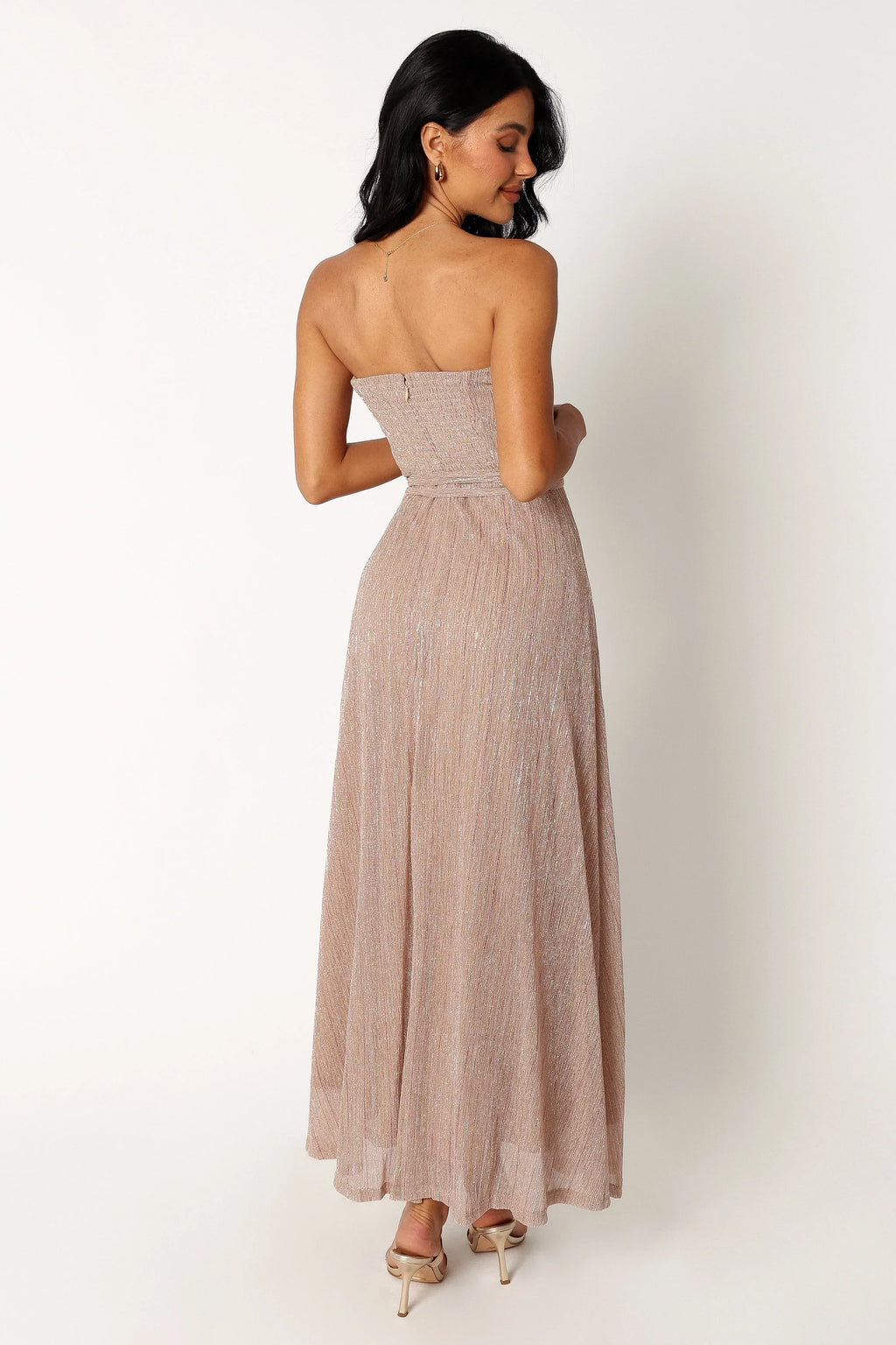 Robe longue bustier Farley - Rayures or rose