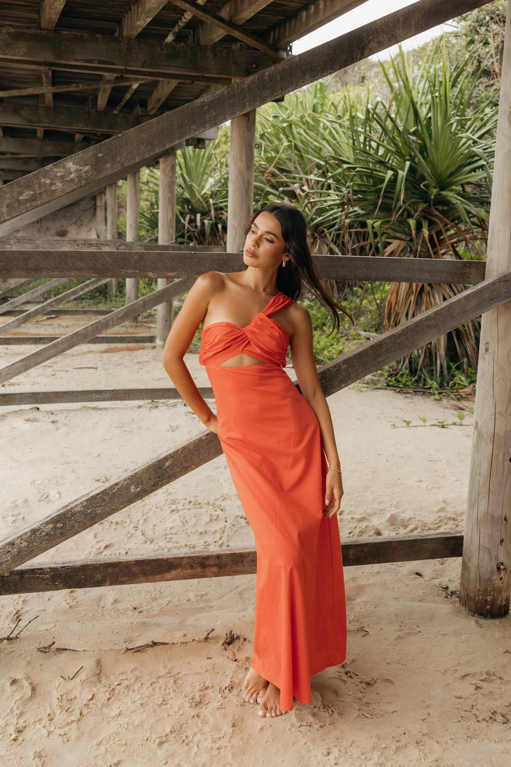 Robe longue asymétrique Luna - Tangerine