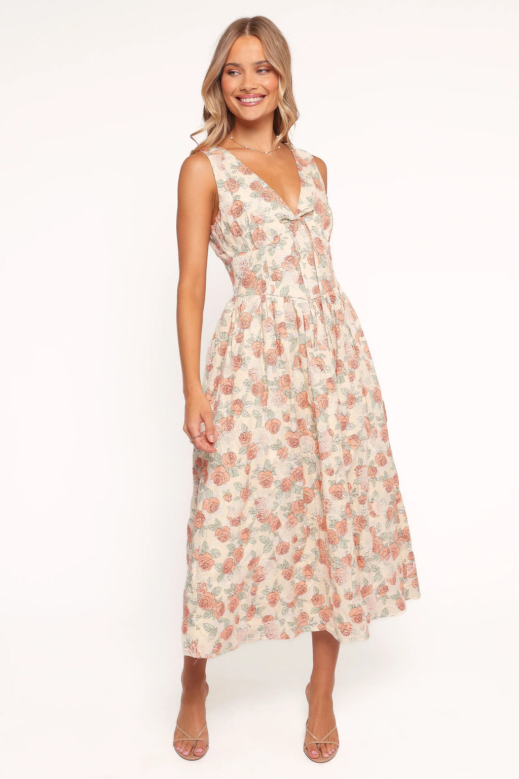 Robe midi Velda – Fleurs roses