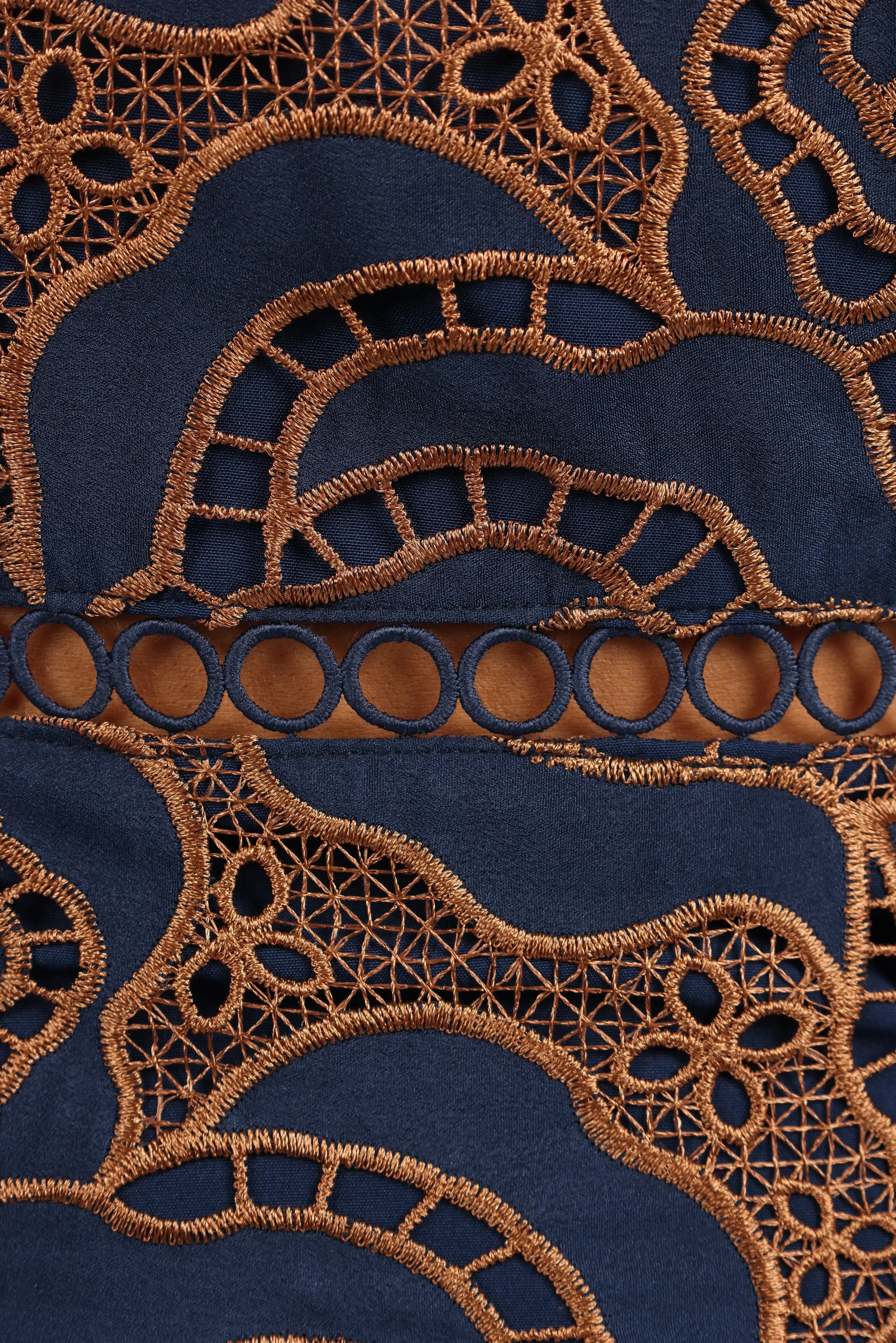 Robe longue Pierre à manches longues en dentelle - Bleu marine