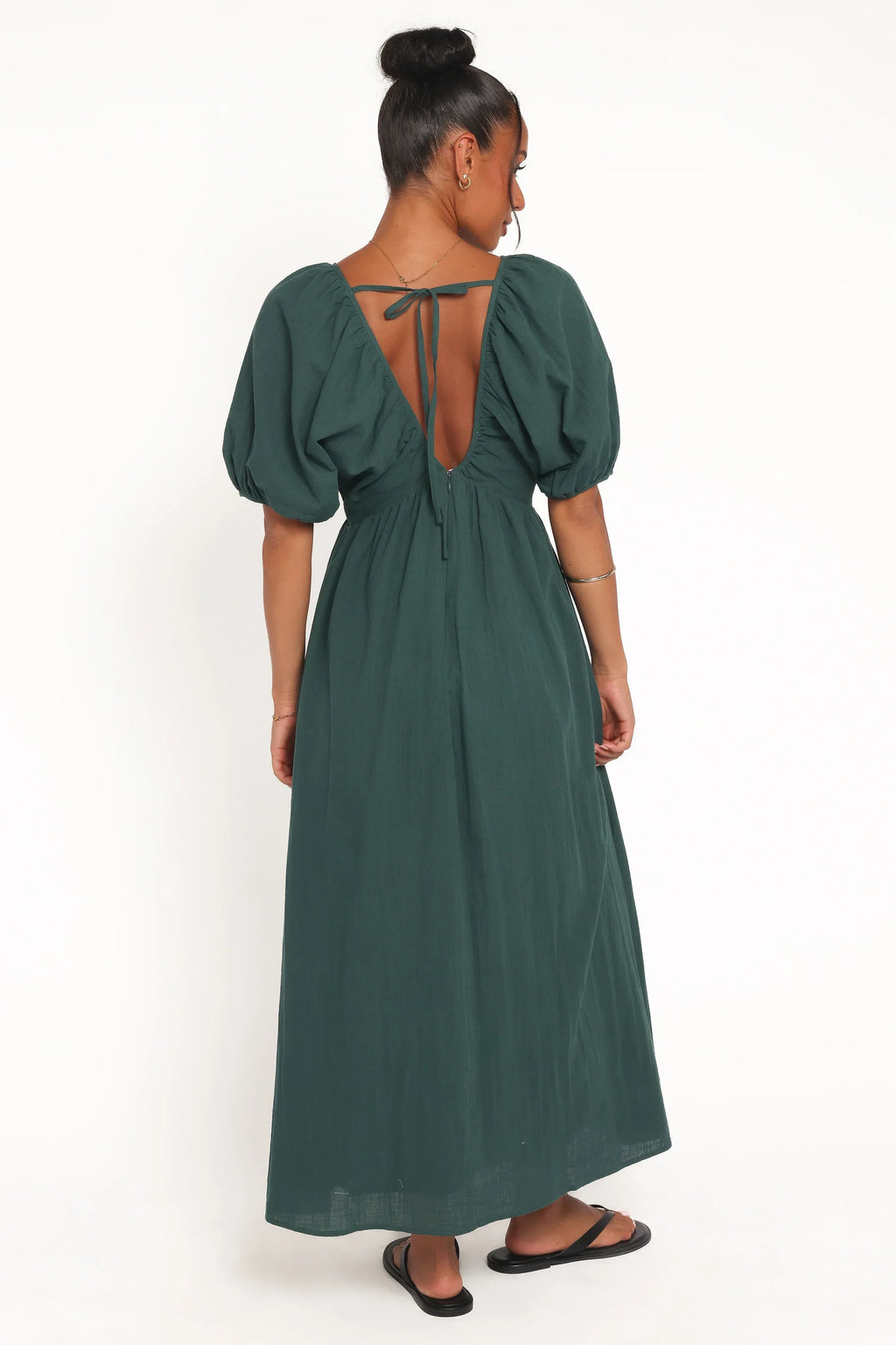 Robe longue Sullivan à manches bouffantes - Vert forêt