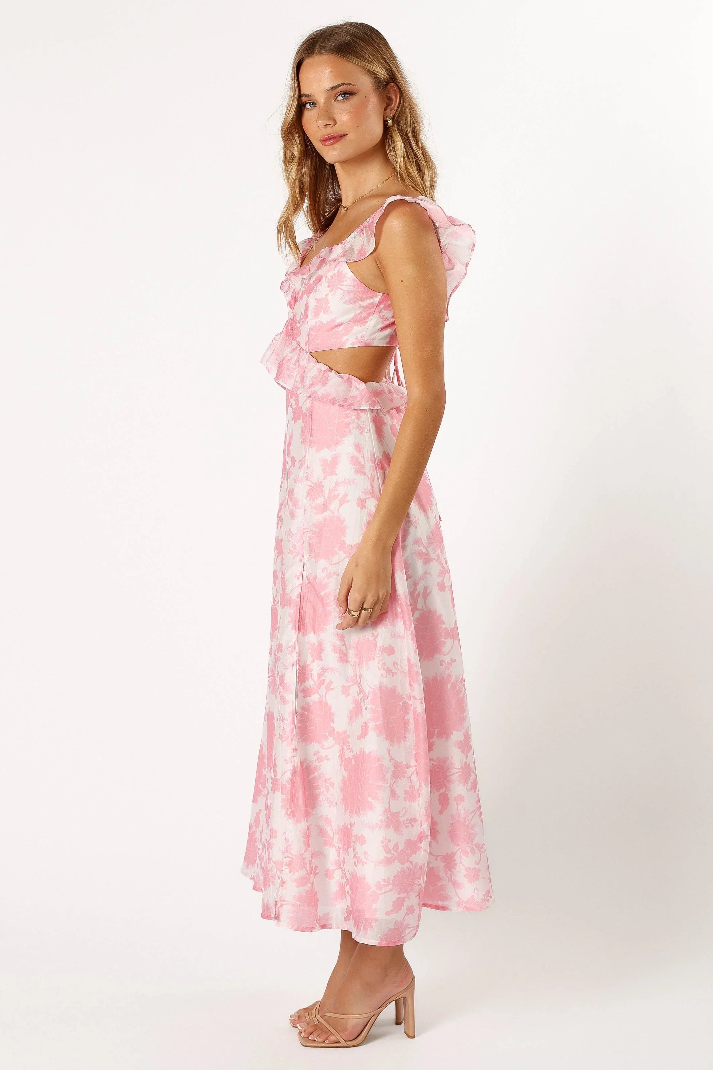 Robe longue Rori Ruffle – Imprimé floral rose
