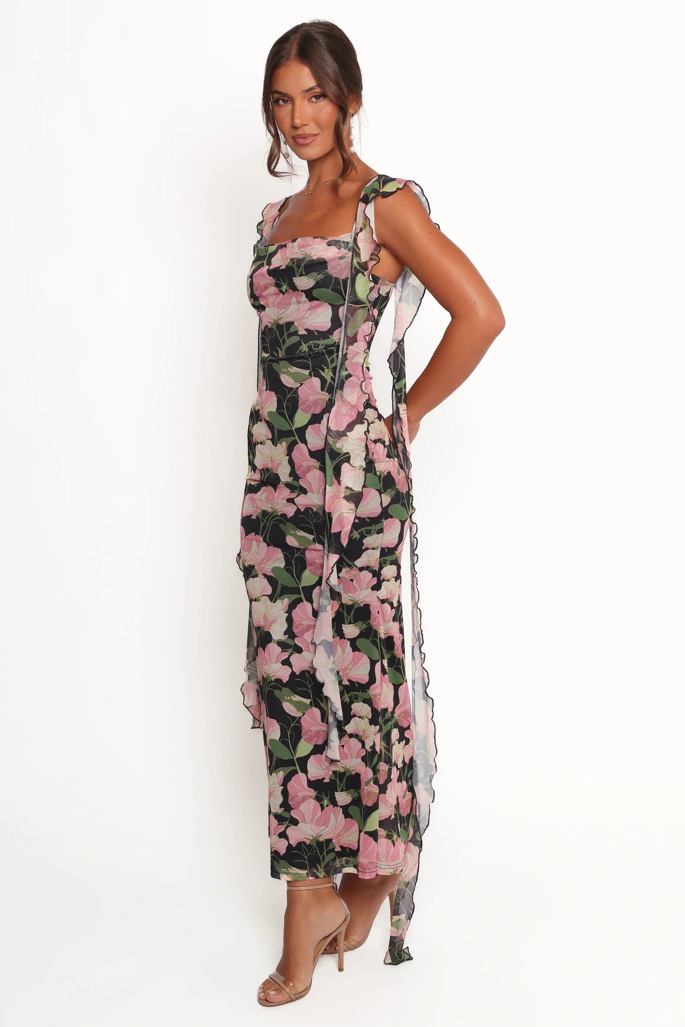 Robe longue Chiara - Noir fleuri