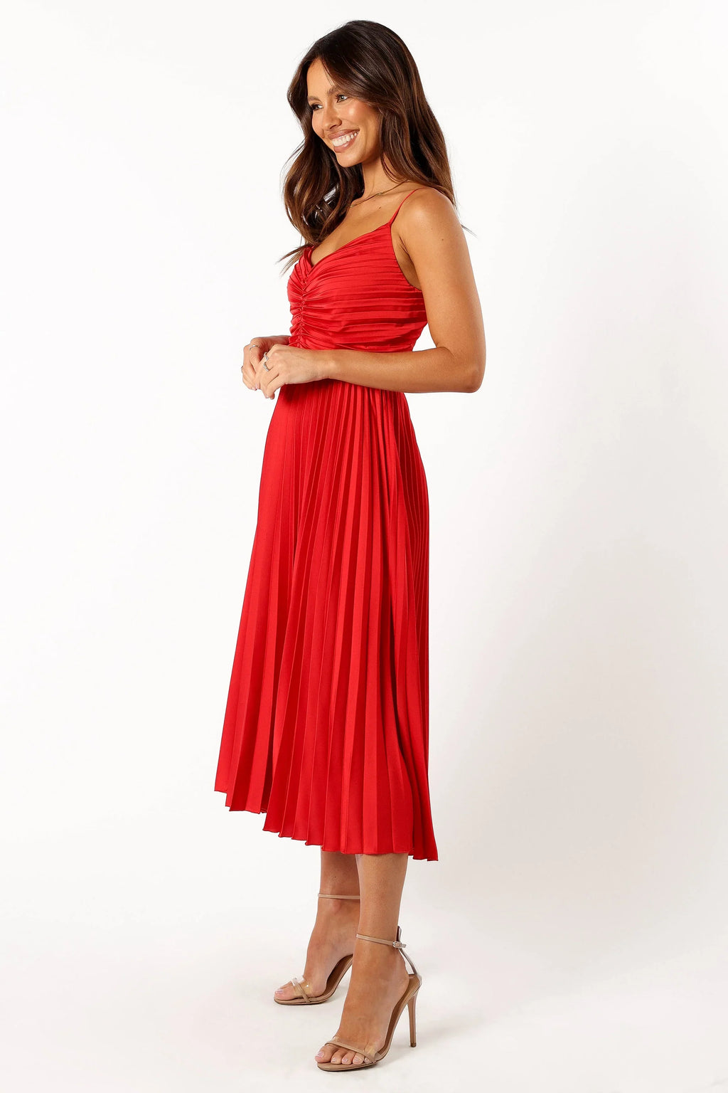Robe midi plissée Naira - Rouge