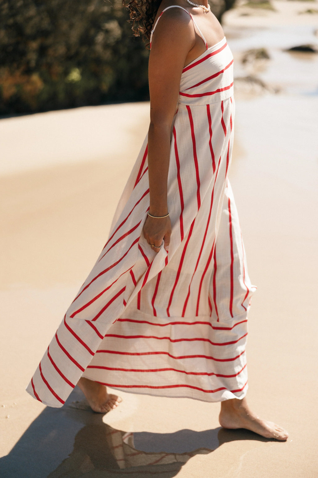 Robe longue Brea - Rayures crème