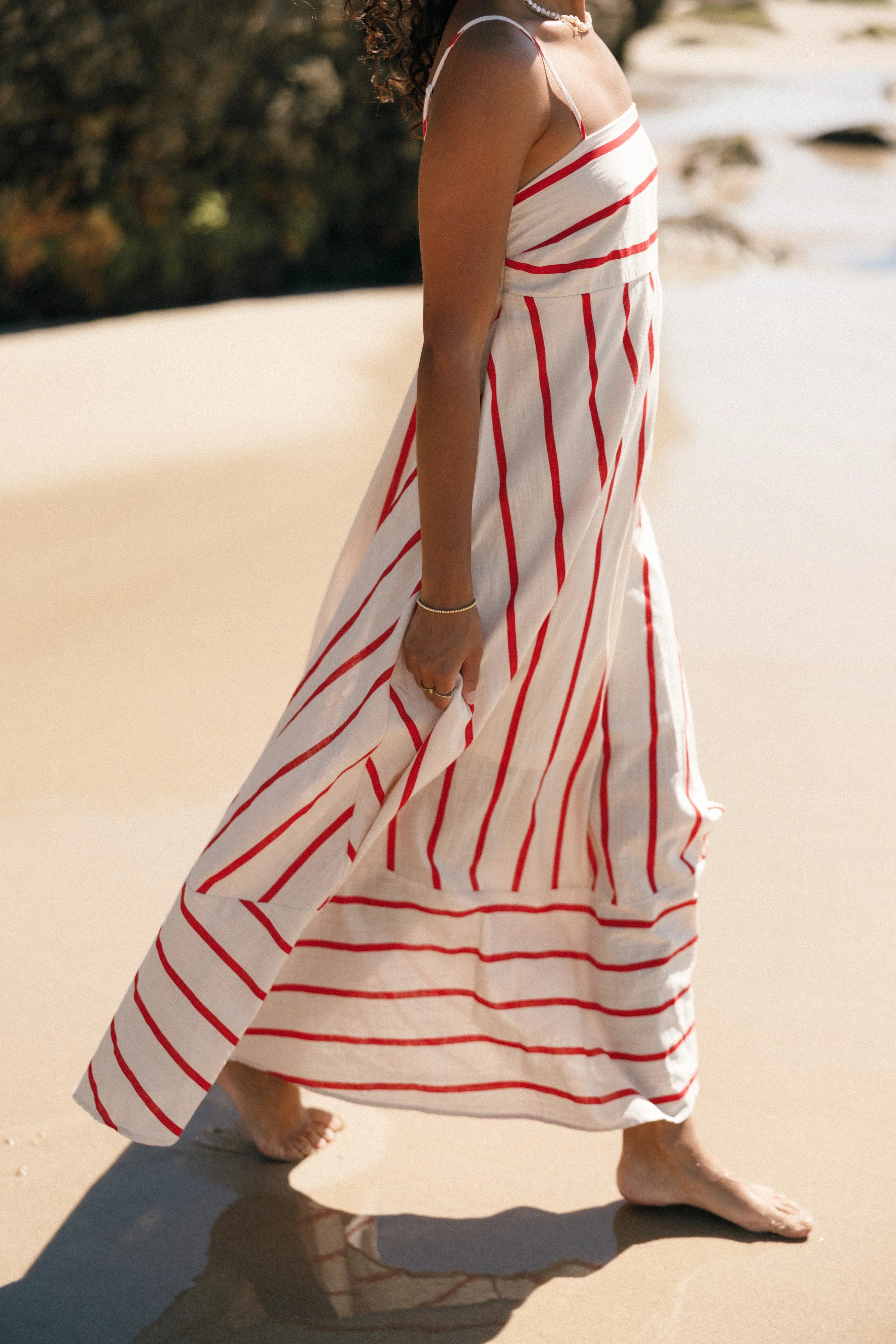 Robe longue Brea - Rayures crème