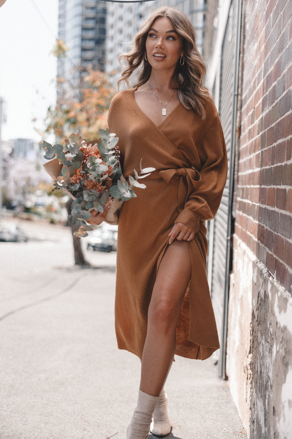 Robe midi en maille Nova - Camel