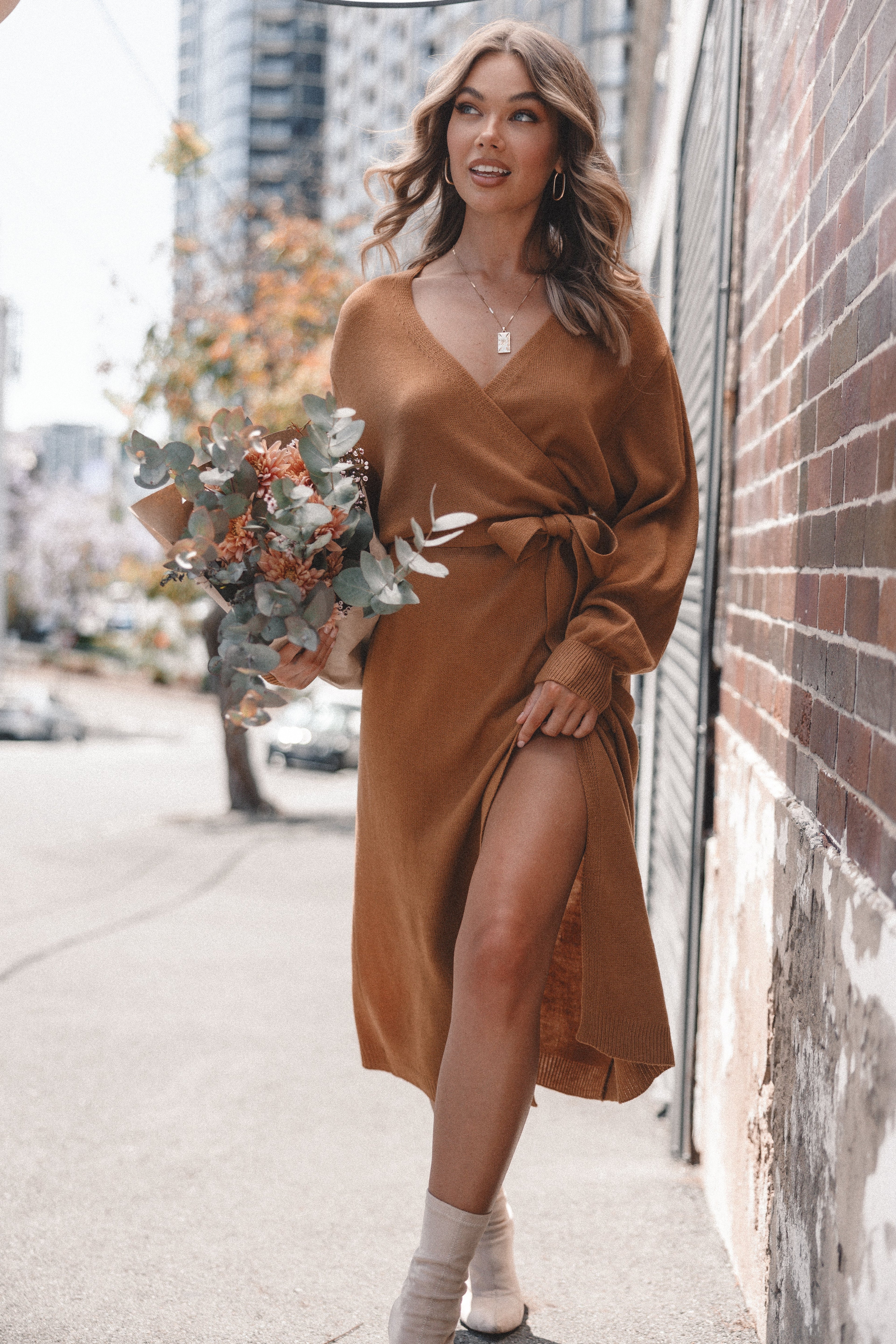 Robe midi en maille Nova - Camel