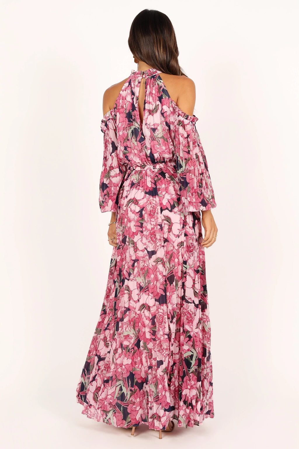 Robe longue plissée Hilary – Imprimé fleuri rose