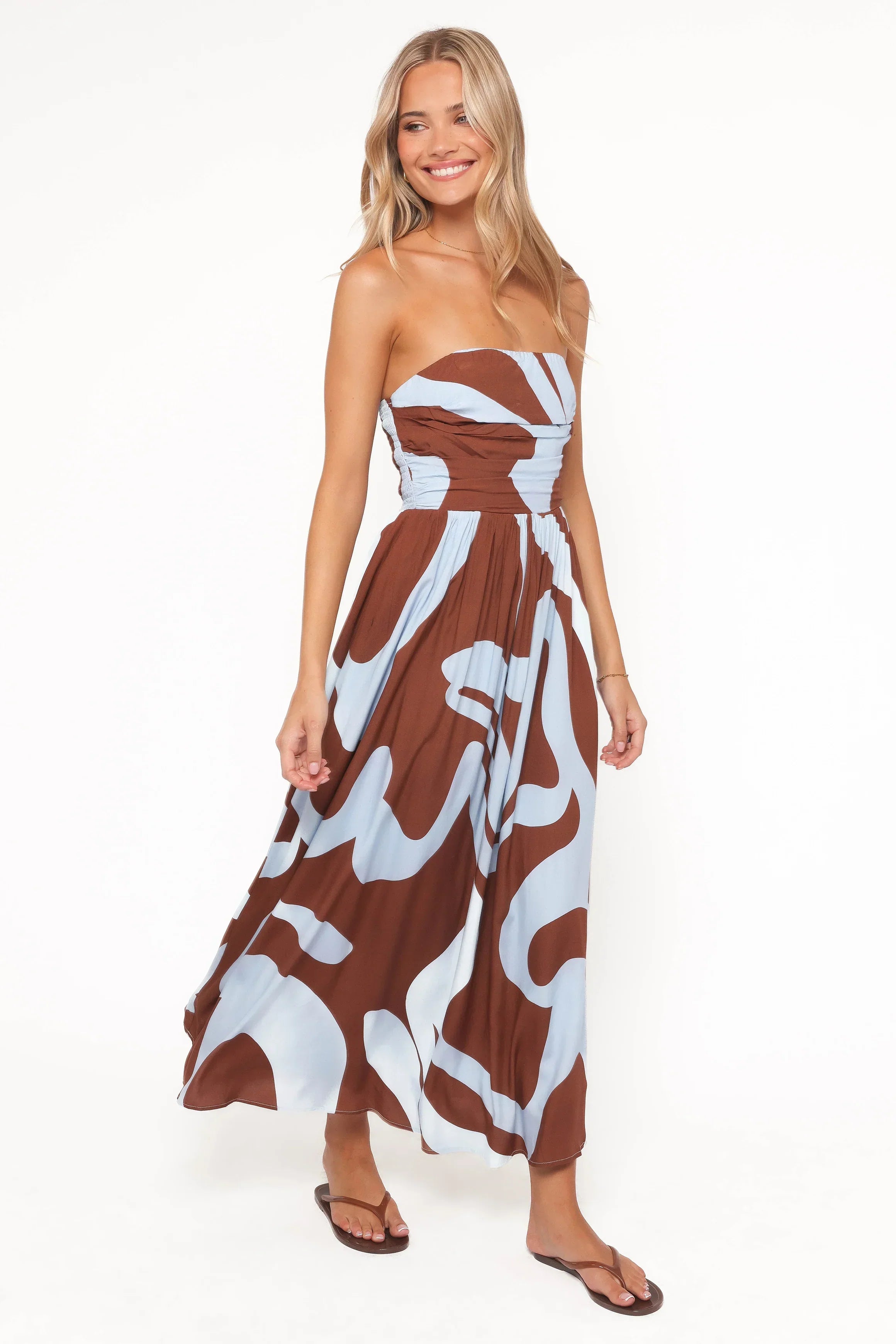 Robe longue Nesta - Marron/Bleu