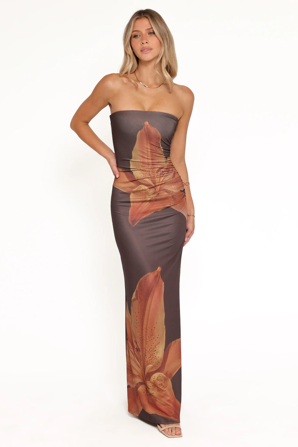 Robe longue Ginny sans bretelles - Marron