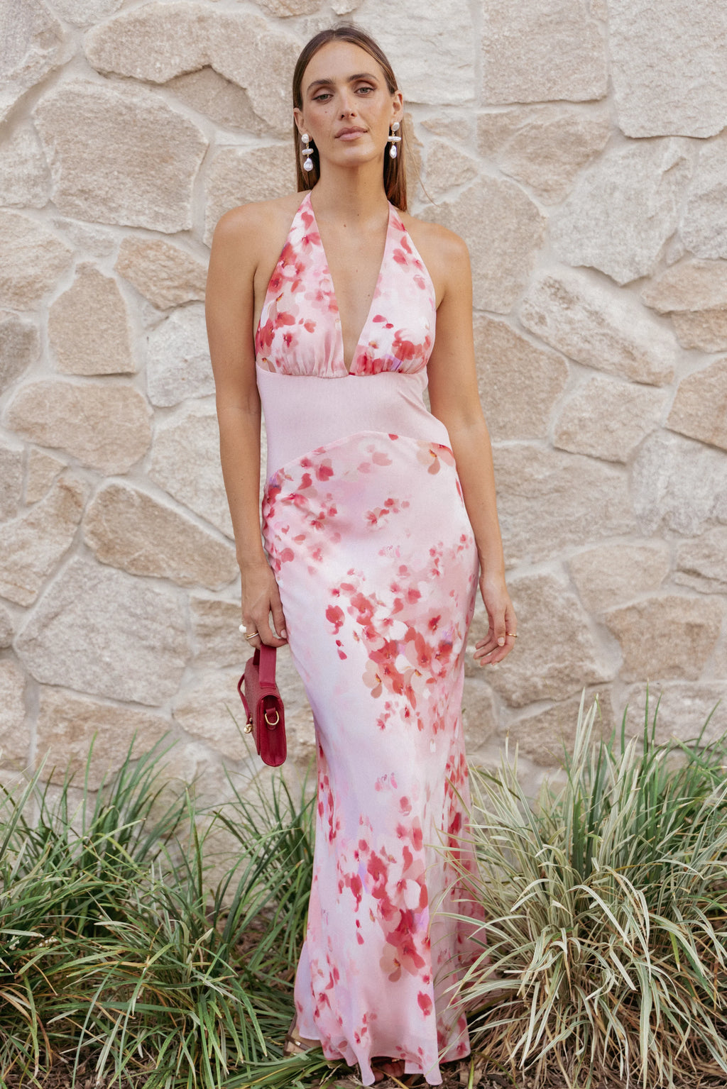 Robe longue Gwyneth à licou - Rose fleuri