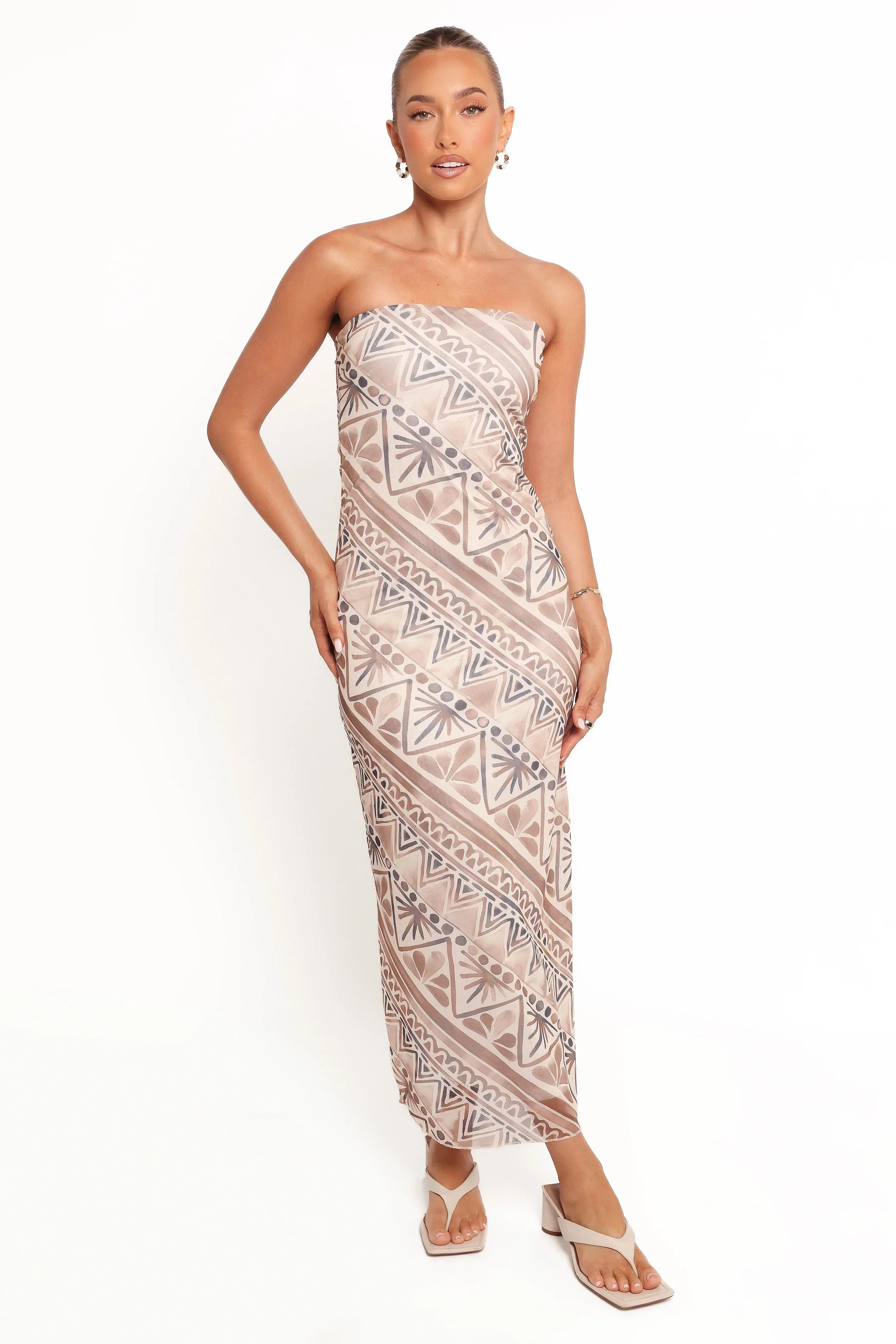 Robe midi sans bretelles Saskia - Marron