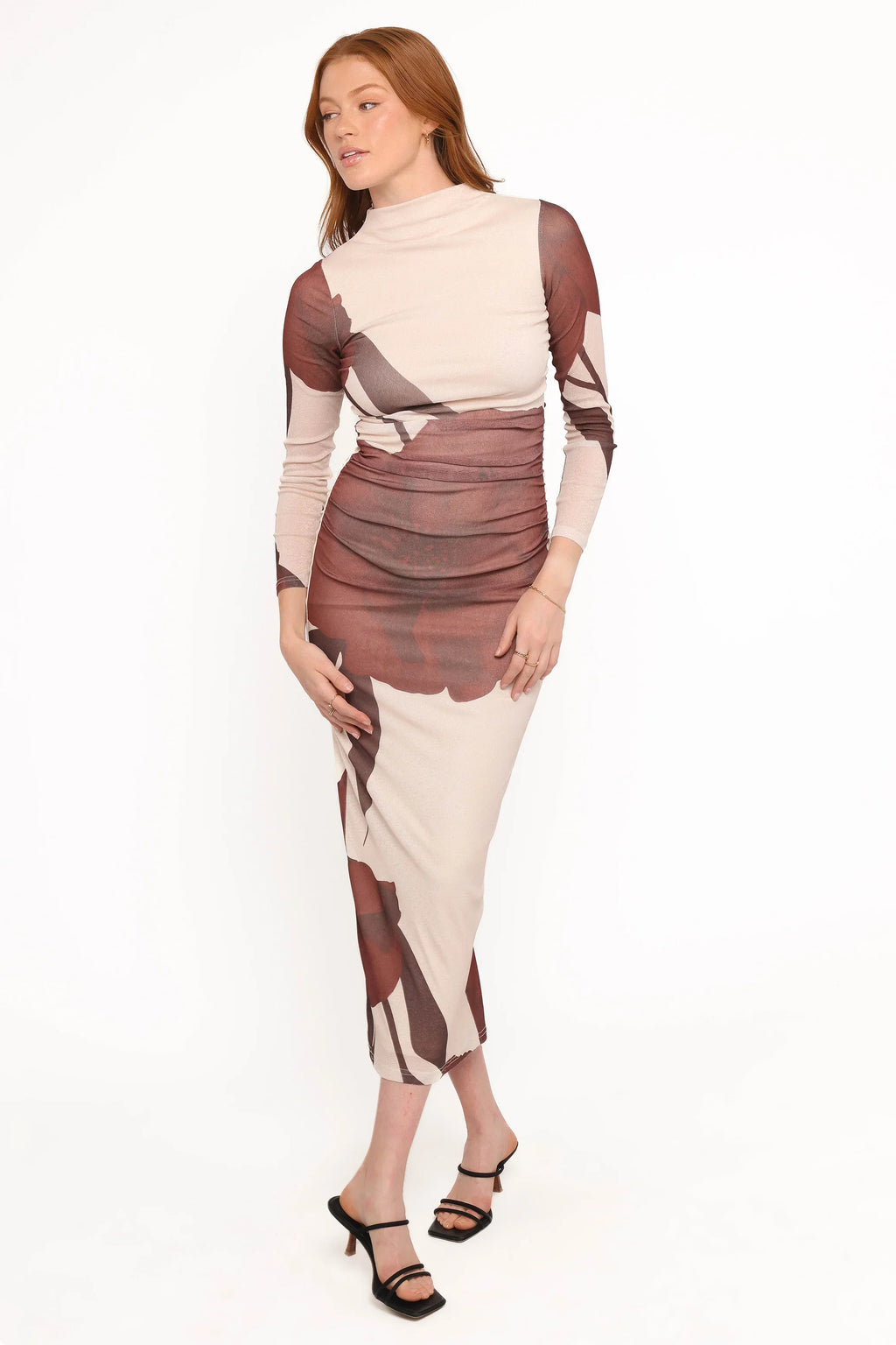 Robe midi Sukin – Imprimé floral marron