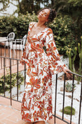 Robe longue Inala – Fleurie marron