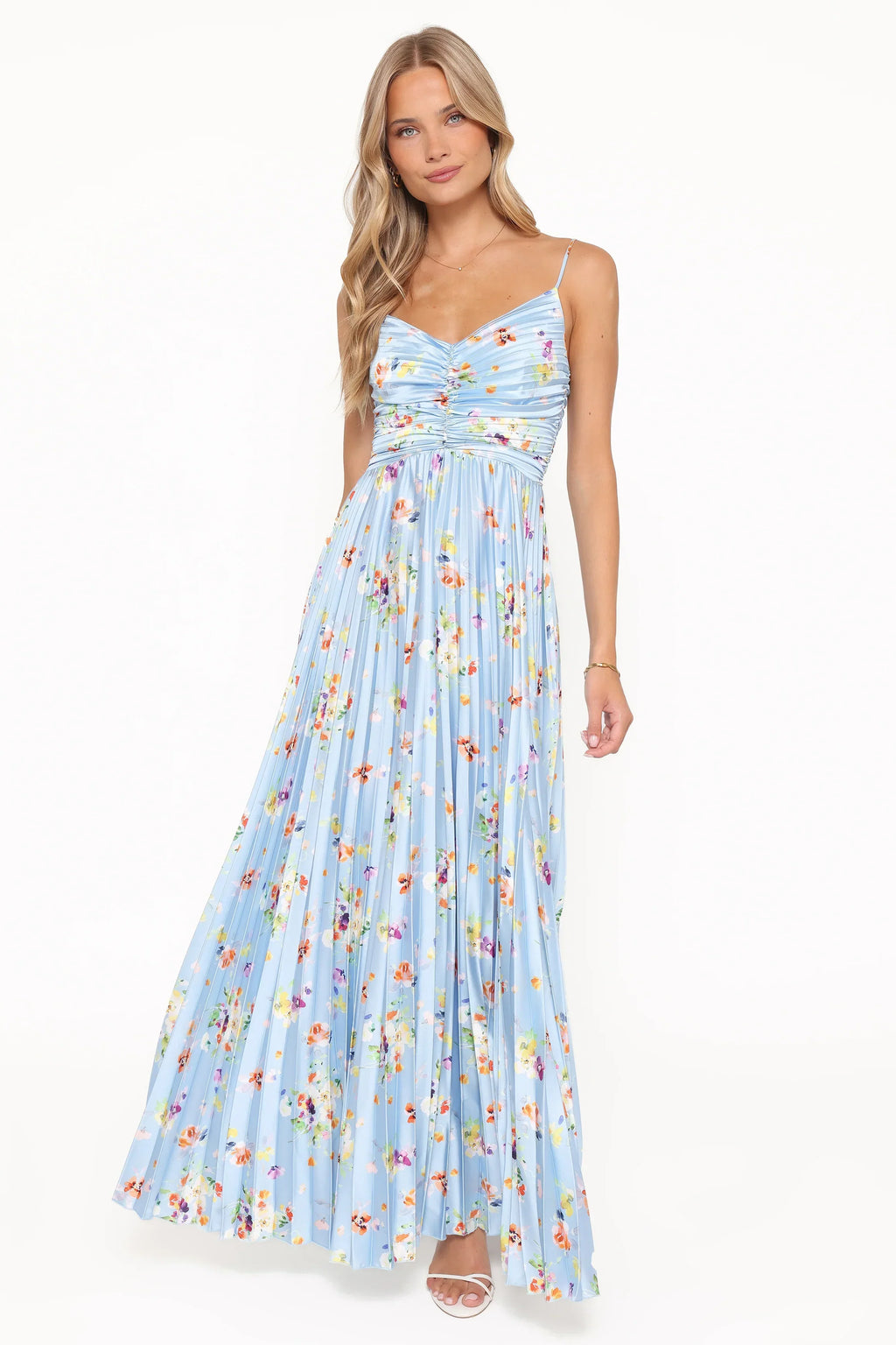 Robe longue plissée Naira - Imprimé floral bleuet