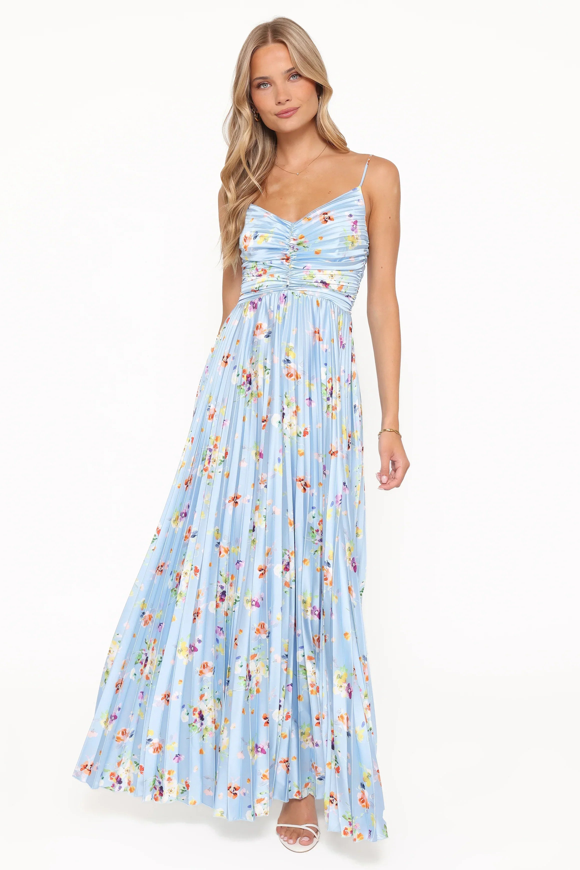 Robe longue plissée Naira - Imprimé floral bleuet