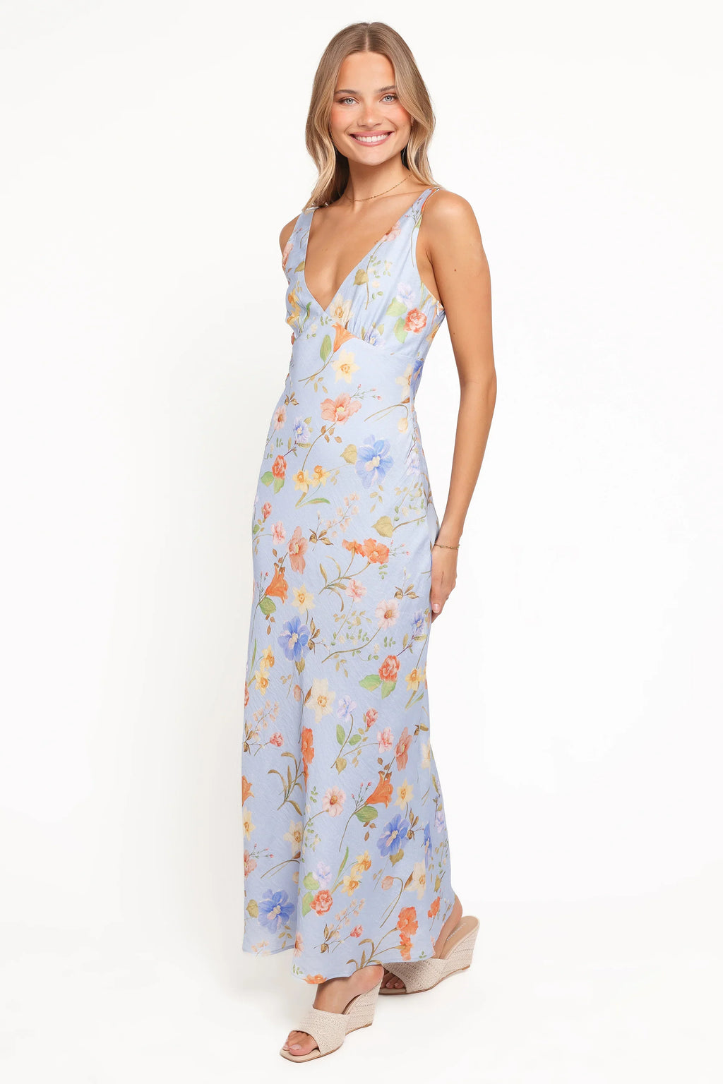 Robe longue Lunaria – Bleu fleuri