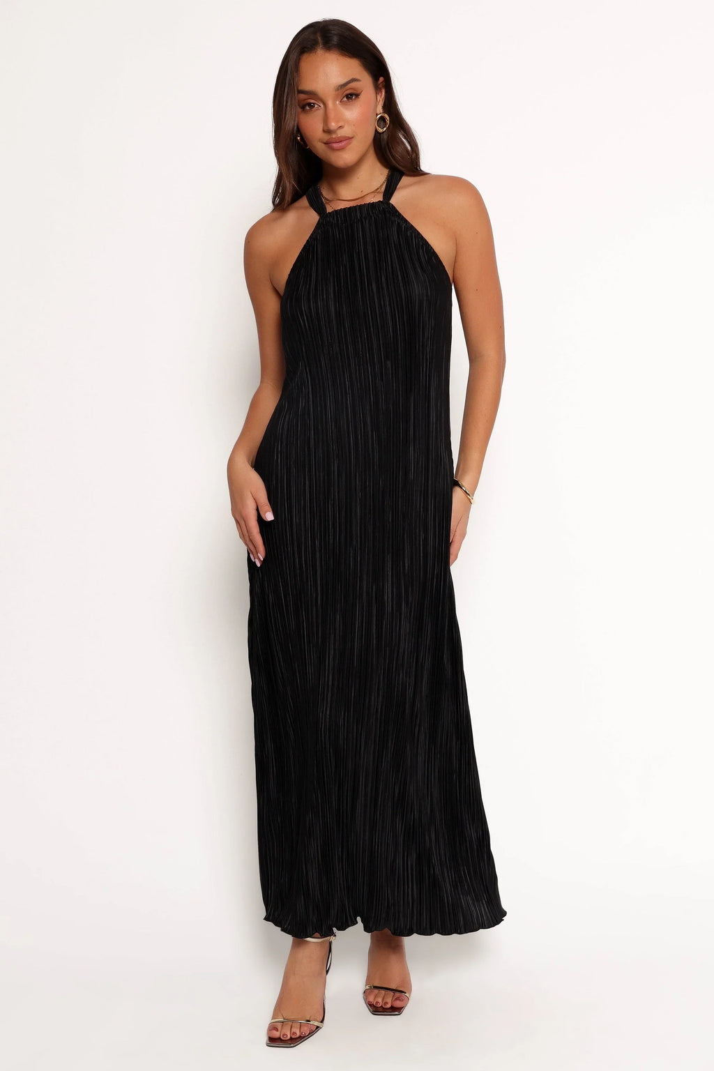 Robe longue dos nu plissée Melody - Noire