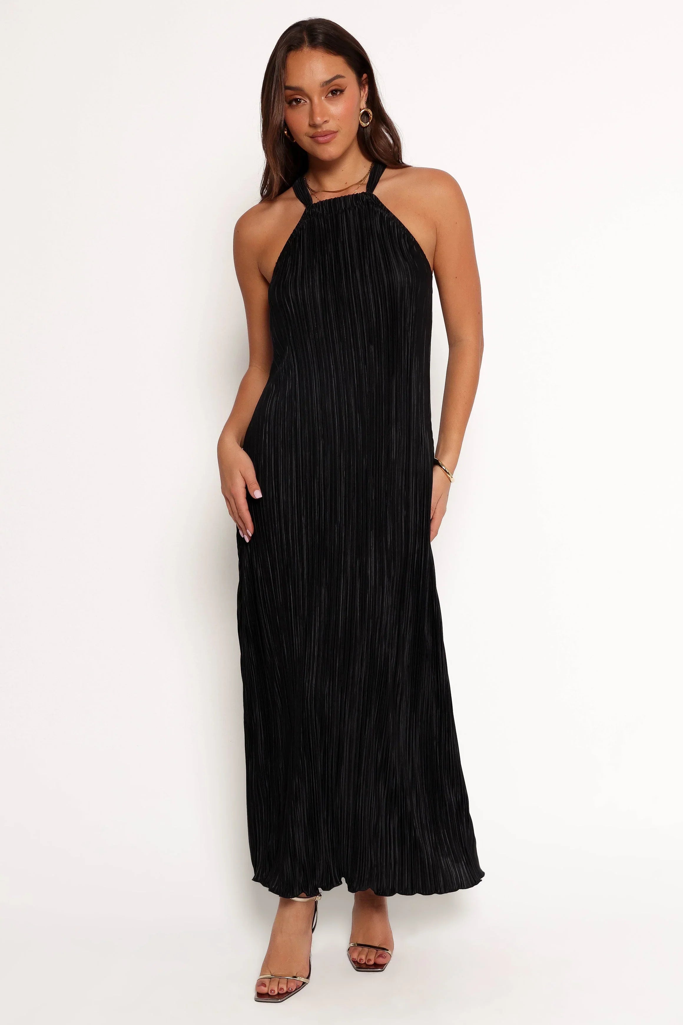 Robe longue dos nu plissée Melody - Noire