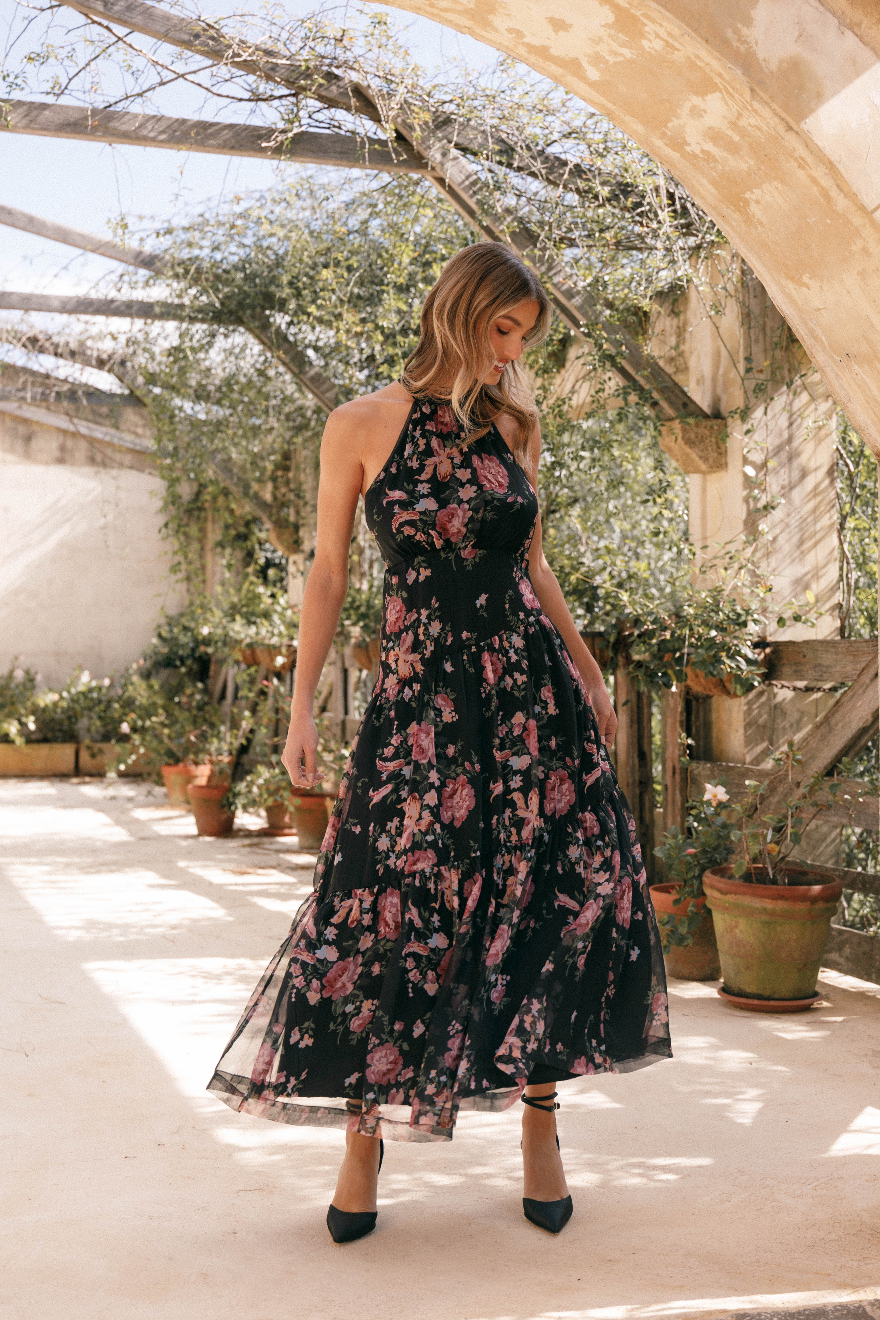 Robe longue Eden - Imprimé floral noir