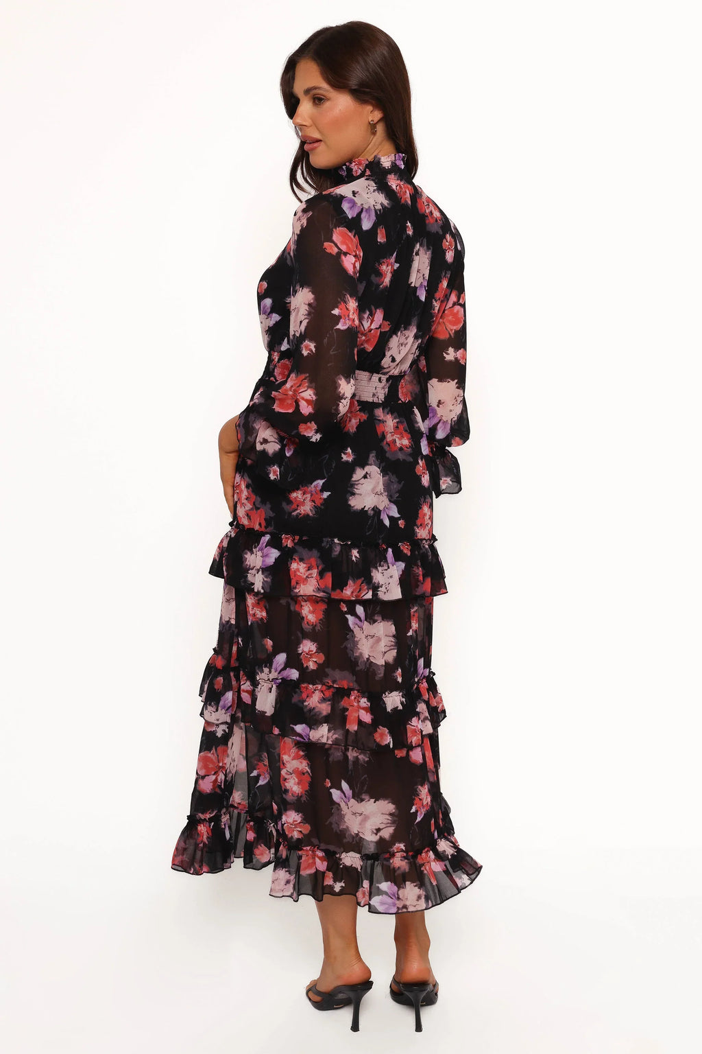 Robe longue Isadora à manches longues – Imprimé floral flou noir