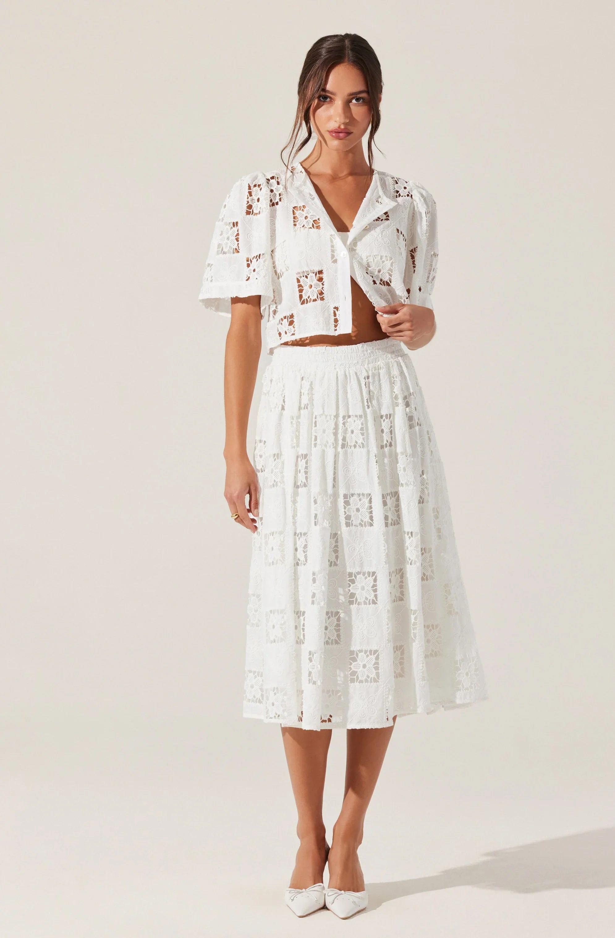 Andolina Crochet Lace Midi Skirt