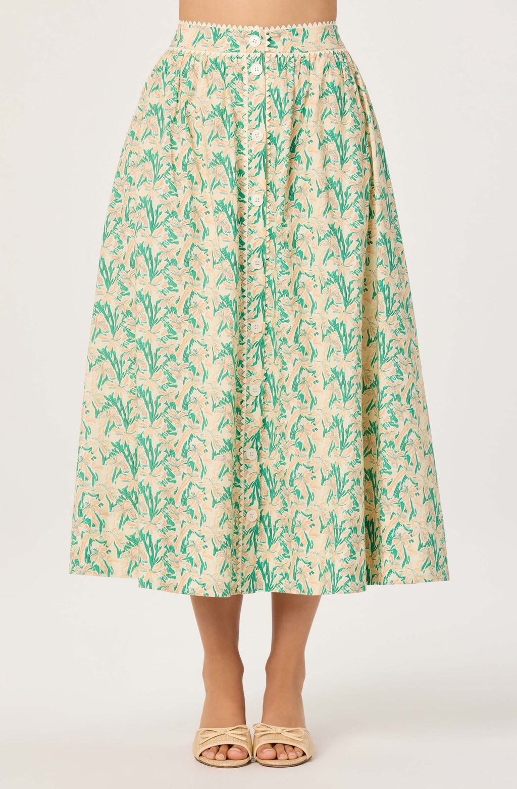 Keesha Button-Front Floral Midi Skirt