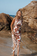 Robe midi Aquarius - Imprimé fleuri marron