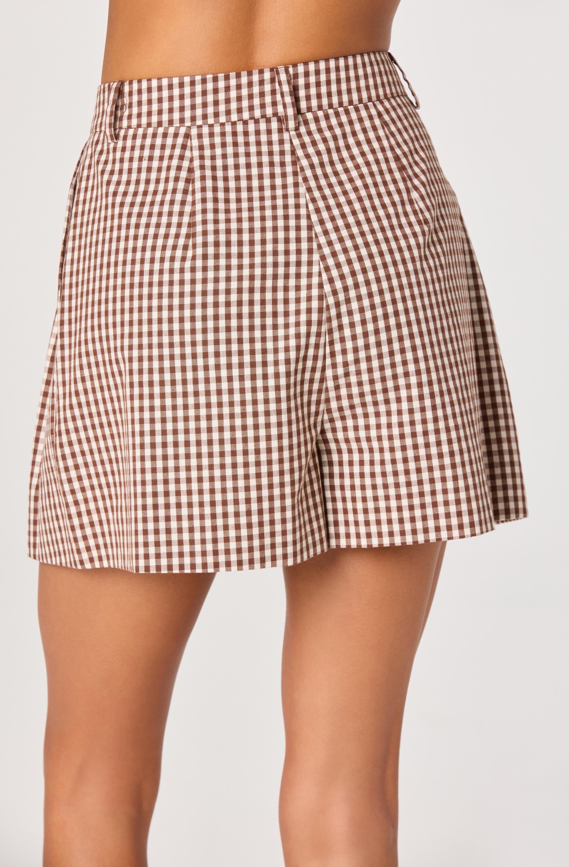 Preston Gingham Pleated High-Rise Shorts