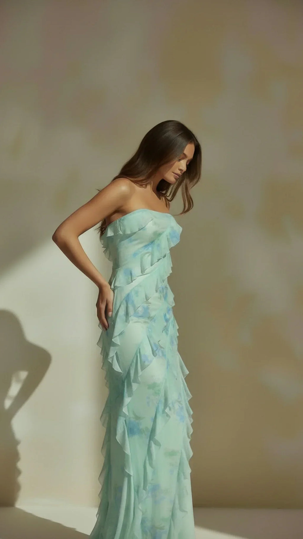 Elara Strapless Ruffle Maxi Dress