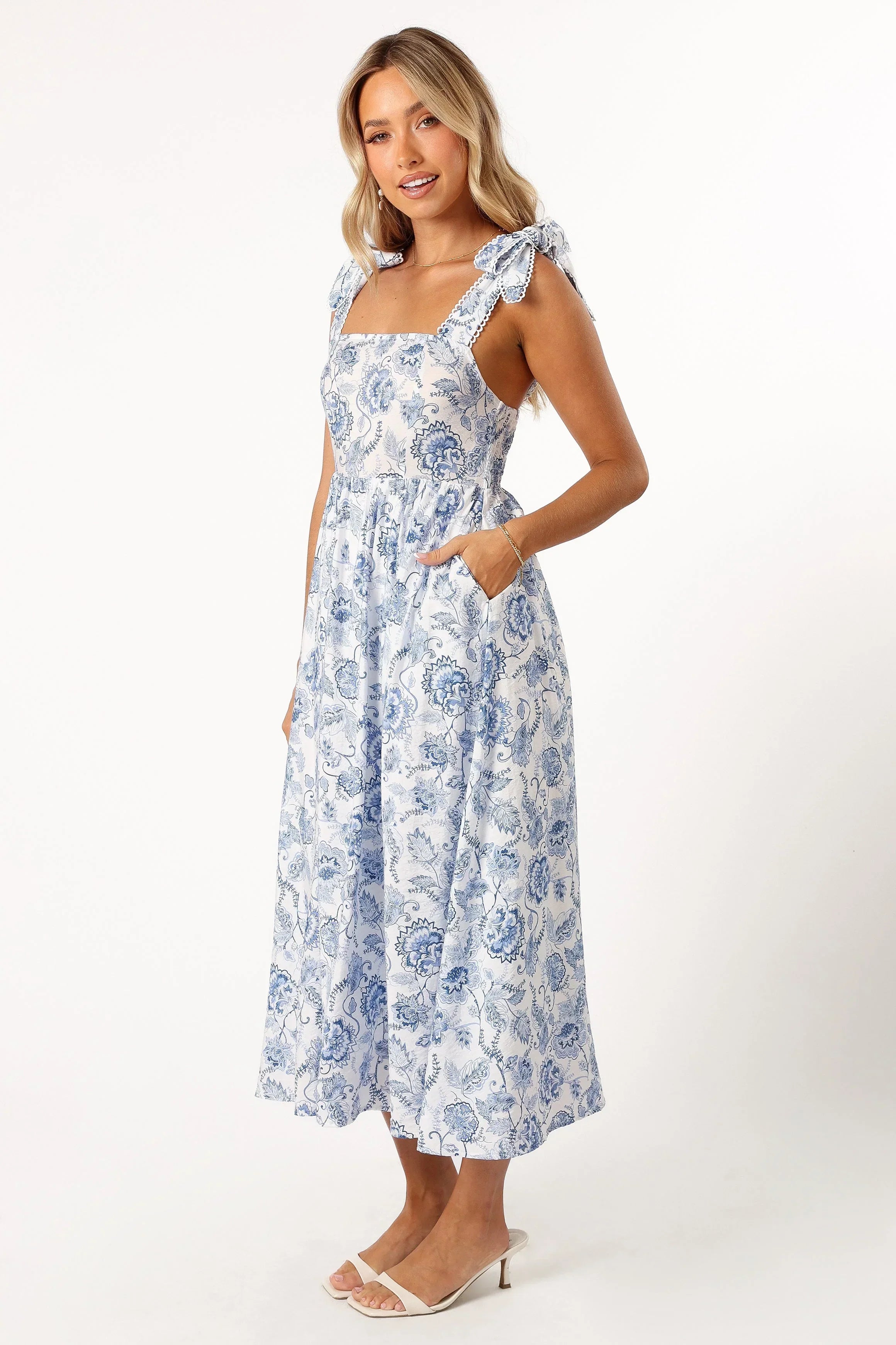 Robe Midi Janie - Imprimé Floral Bleu