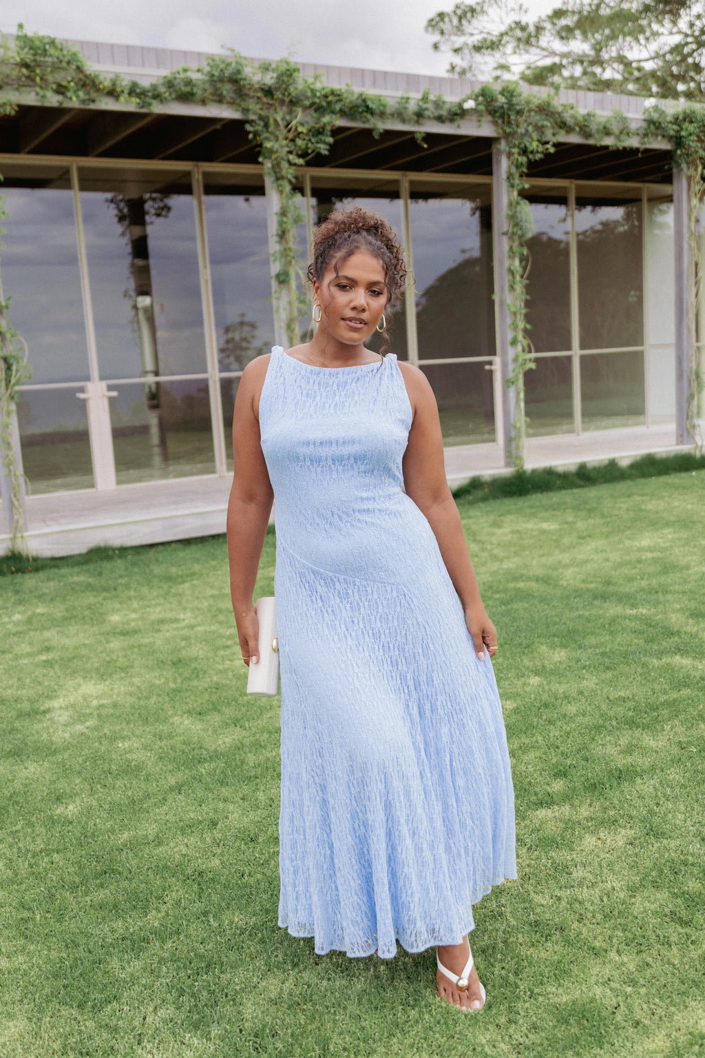 Robe longue en dentelle Kirsten - Bleu Myosotis