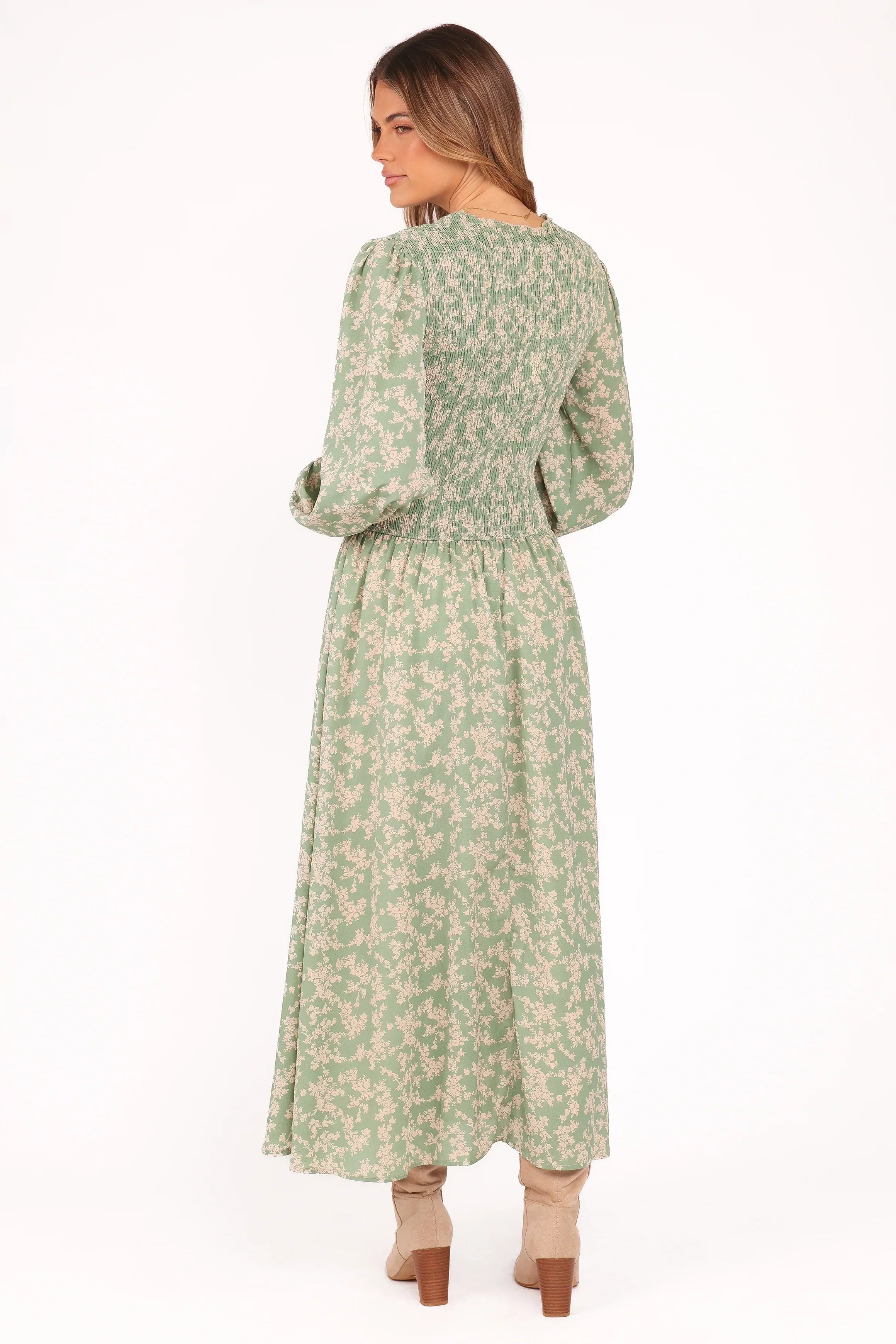 Robe midi Ashara à manches longues - Imprimé floral vert