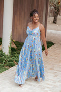 Robe longue plissée Naira - Imprimé floral bleuet