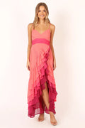 Robe longue étagée BomBon - Rose corail vif
