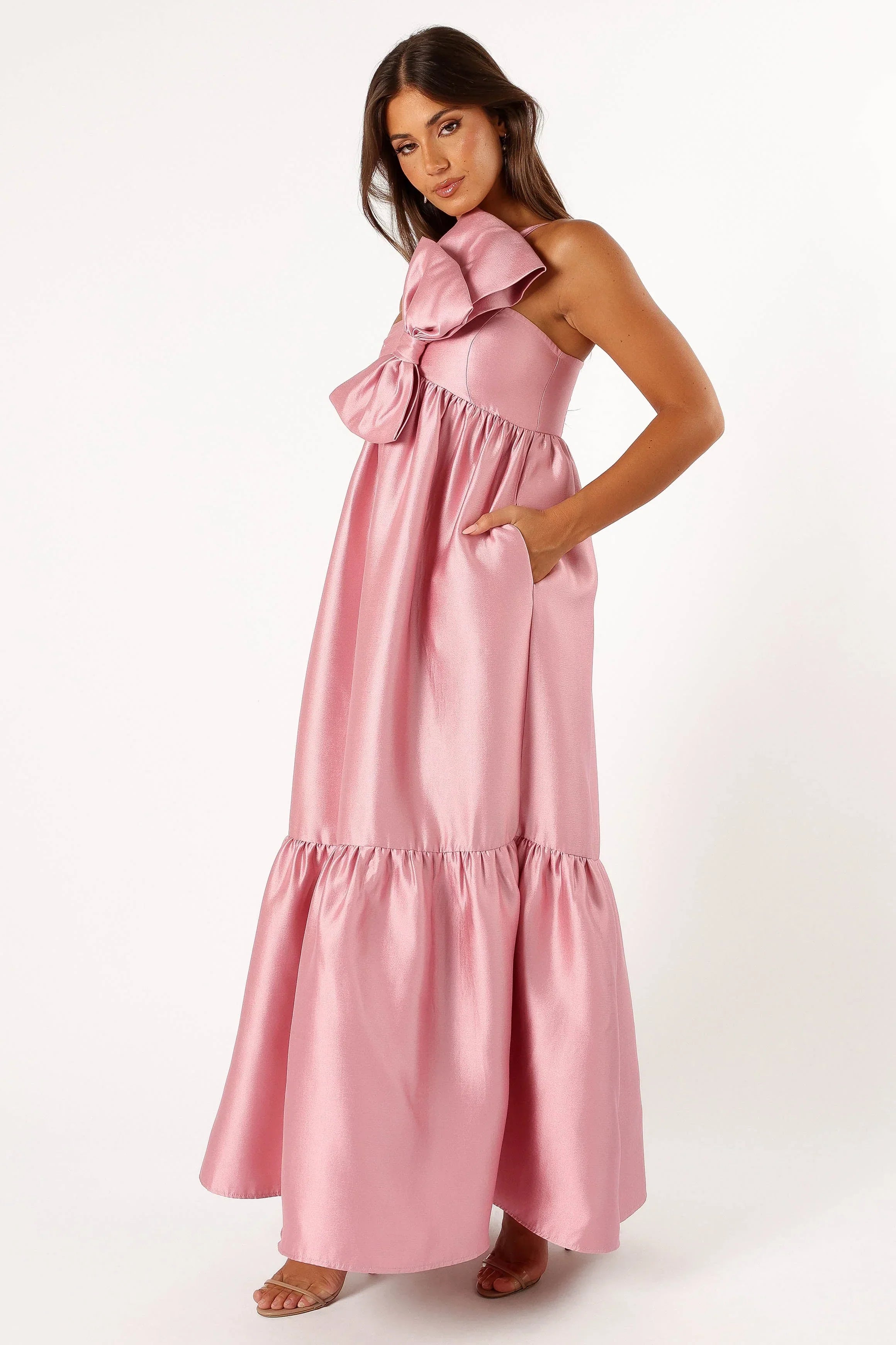 Robe longue Betina à nœud - Rose poudré