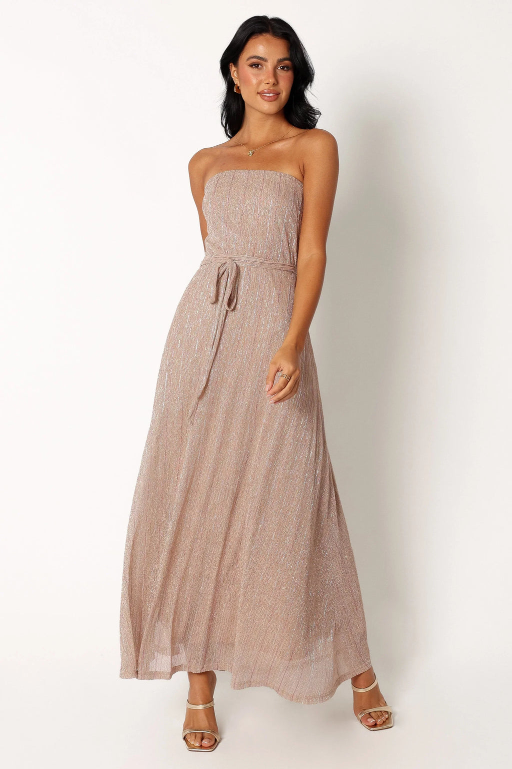 Robe longue bustier Farley - Rayures or rose