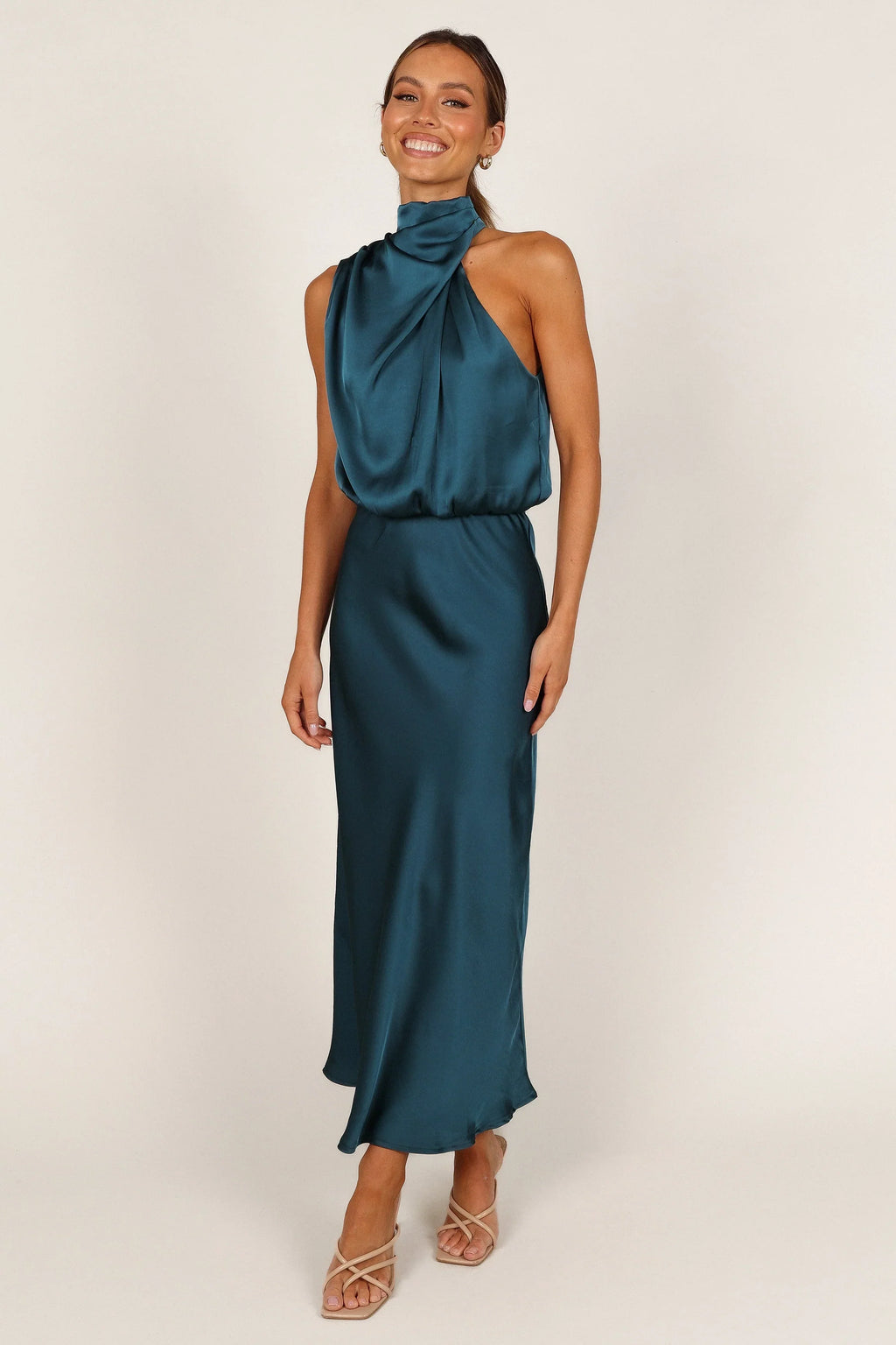 Robe midi Anabelle à encolure américaine - Bleu sarcelle
