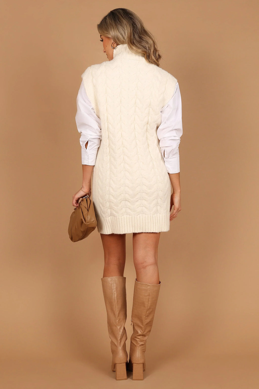 Mini-robe en maille sans manches à col roulé Cozette - Crème