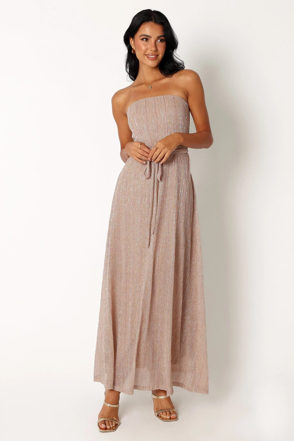 Robe longue bustier Farley - Rayures or rose