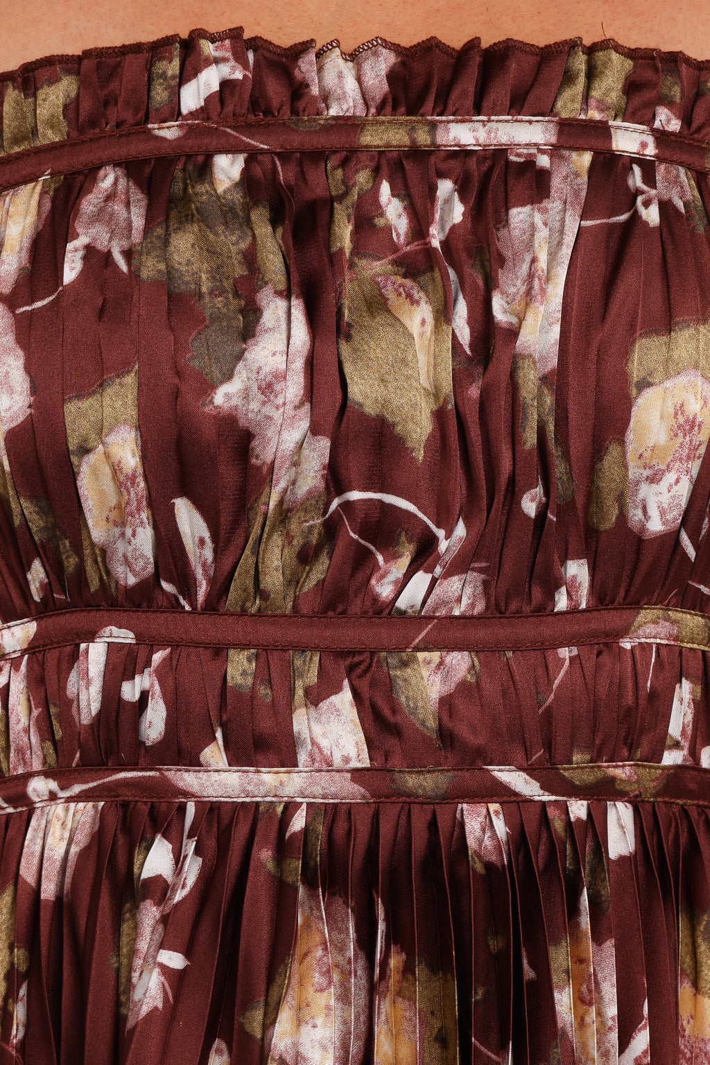Robe longue bustier Angelique - Imprimé floral marron