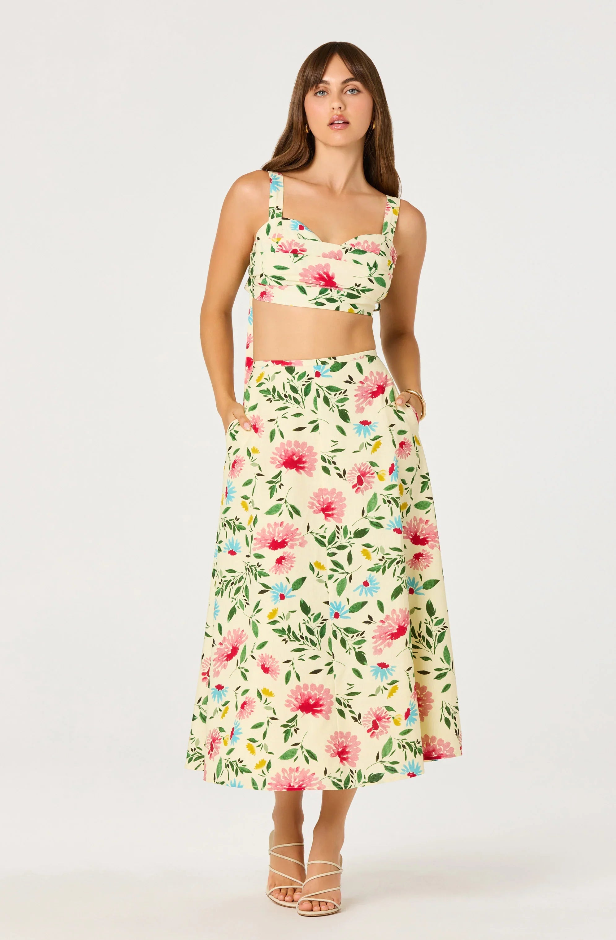 Myria Print Linen A-Line Midi Skirt